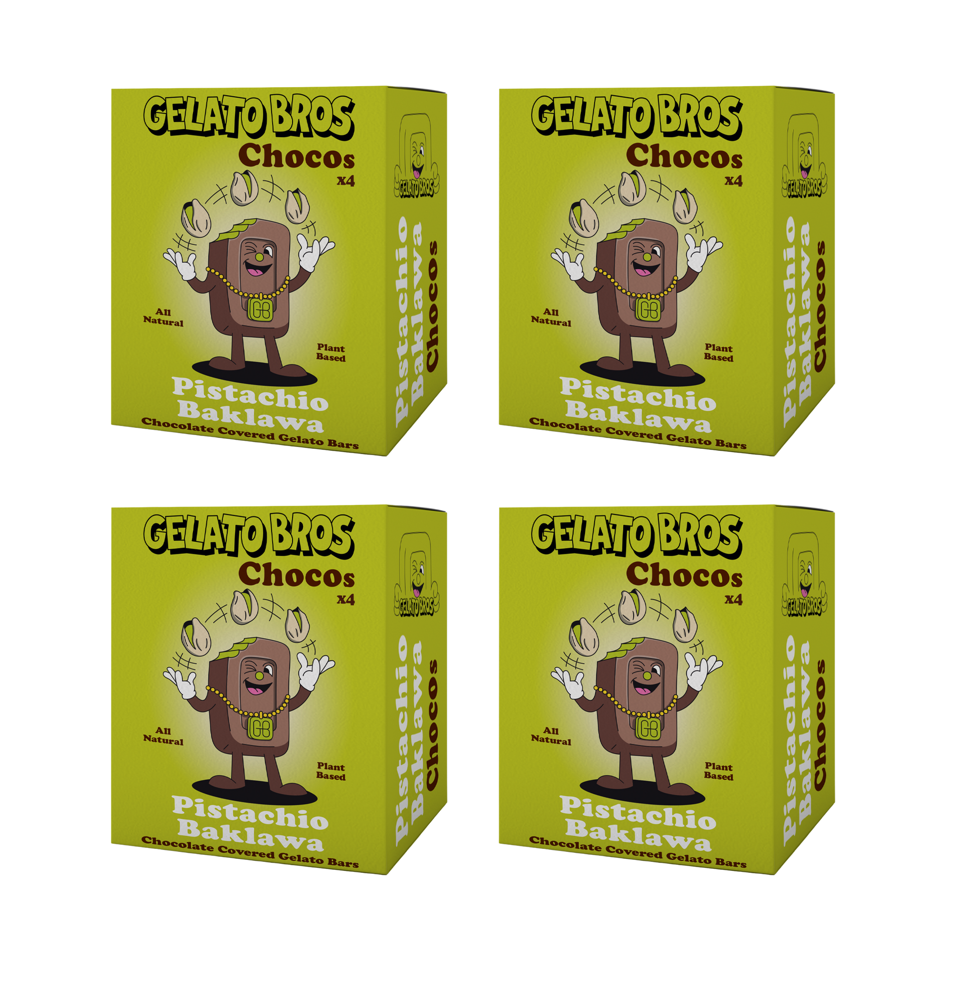 Pistachio artisan gelato bars covered in chocolate