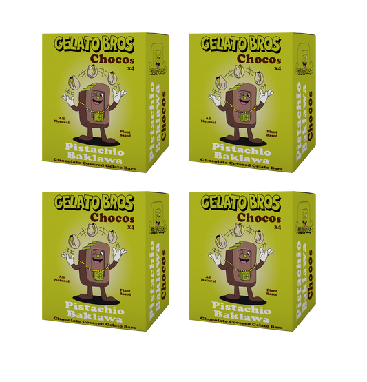 Pistachio artisan gelato bars covered in chocolate